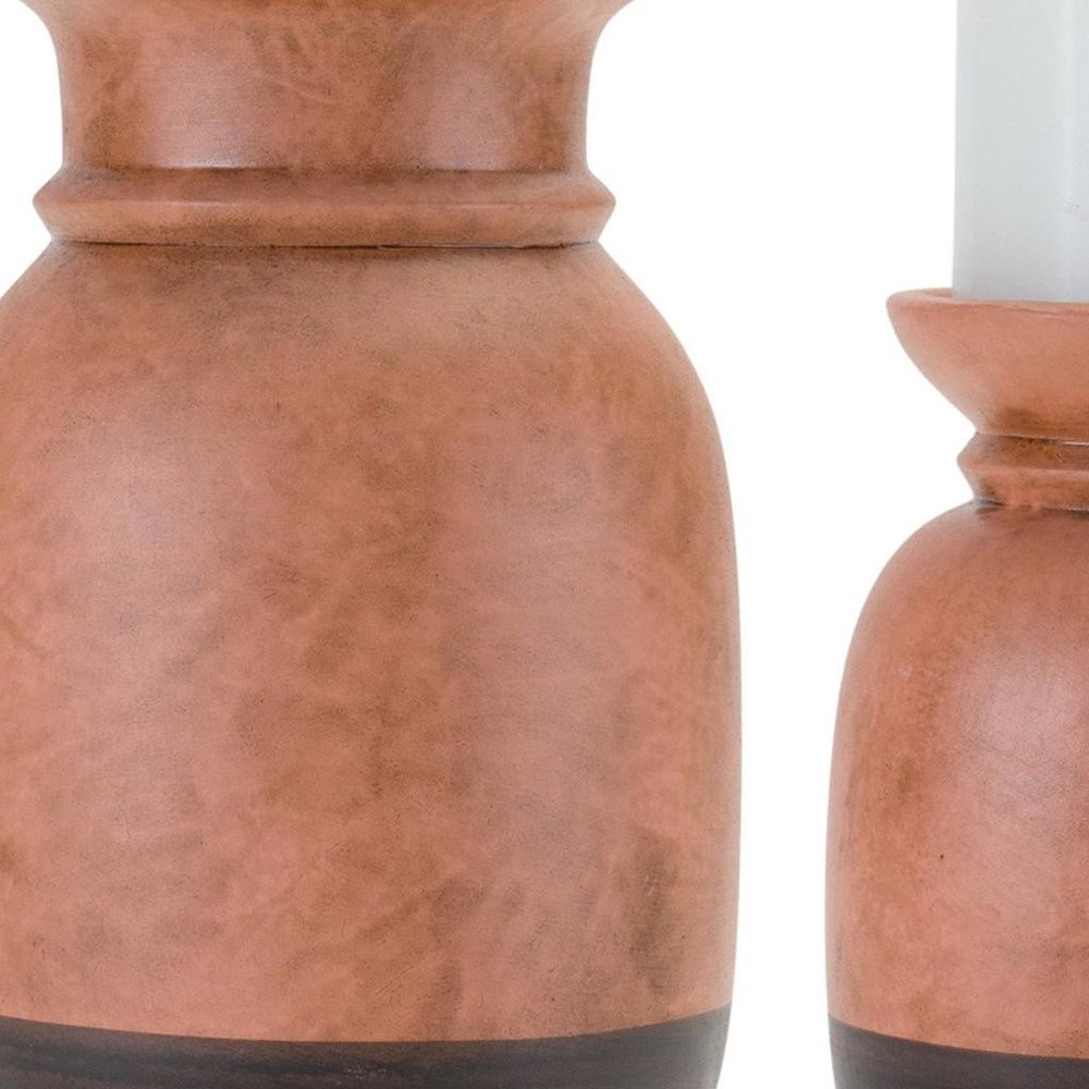 Set of Two Black Abstract Ceramic Tabletop Pillar Candle Holders