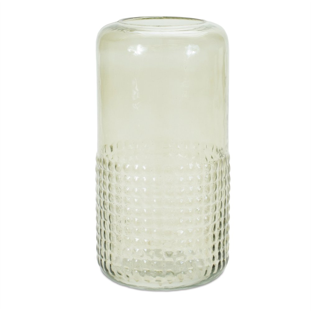 10" Green Distressed Abstract Glass Tabletop Pillar Candle Holder
