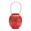 8" Red Abstract Iron Tabletop Lantern Candle Holder