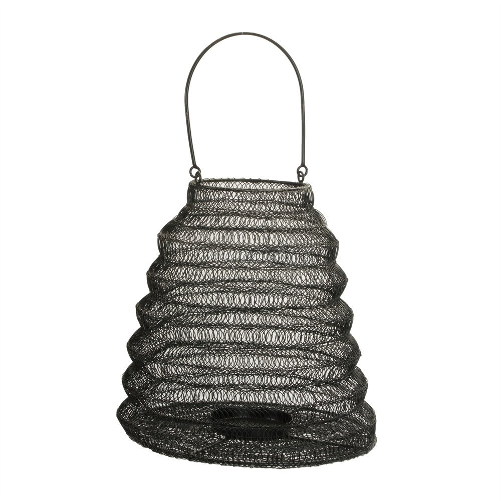 12" Black Abstract Iron Tabletop Lantern Candle Holder