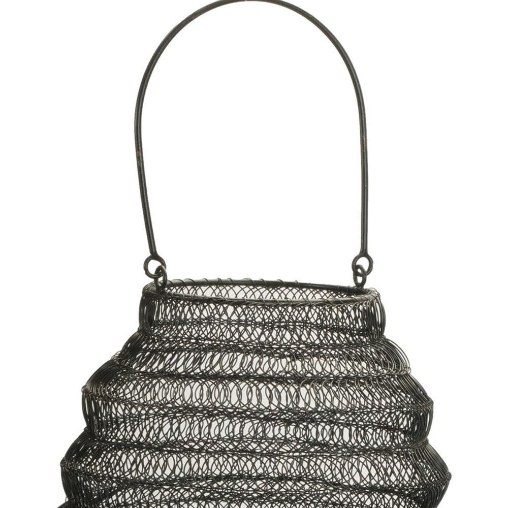 12" Black Abstract Iron Tabletop Lantern Candle Holder