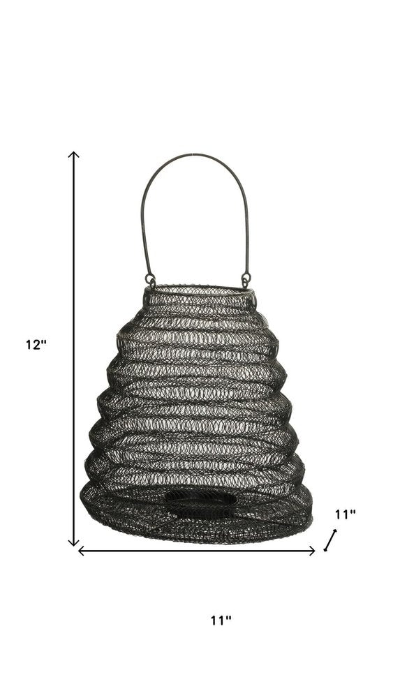 12" Black Abstract Iron Tabletop Lantern Candle Holder
