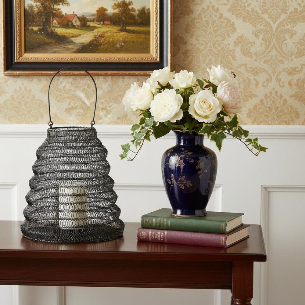 12" Black Abstract Iron Tabletop Lantern Candle Holder