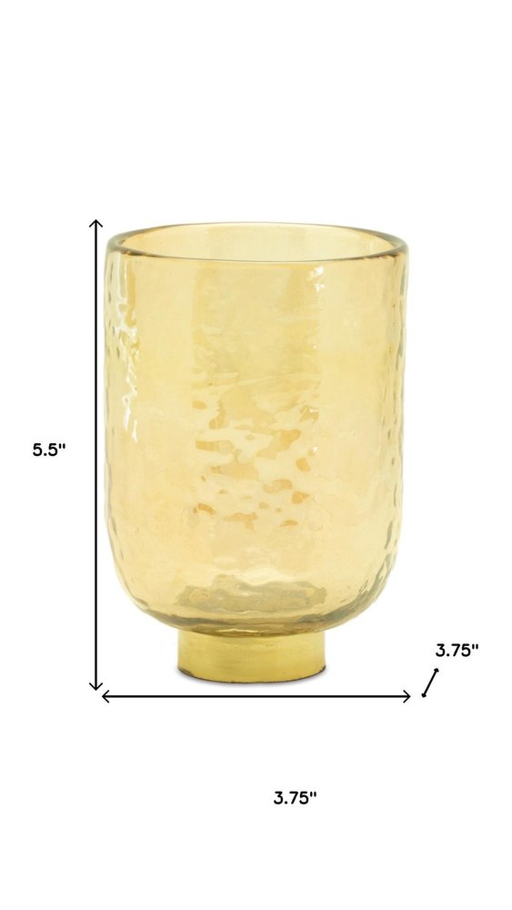 Set of Two Gold Abstract Glass Tabletop Pillar Candle Holders