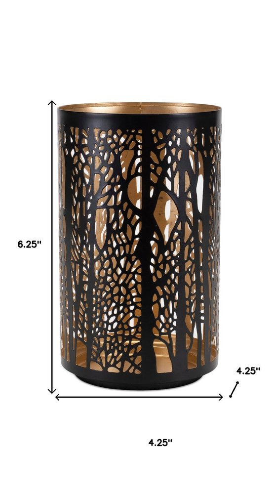 Set of Two Black Abstract Iron Tabletop Hurricane Candle Holders