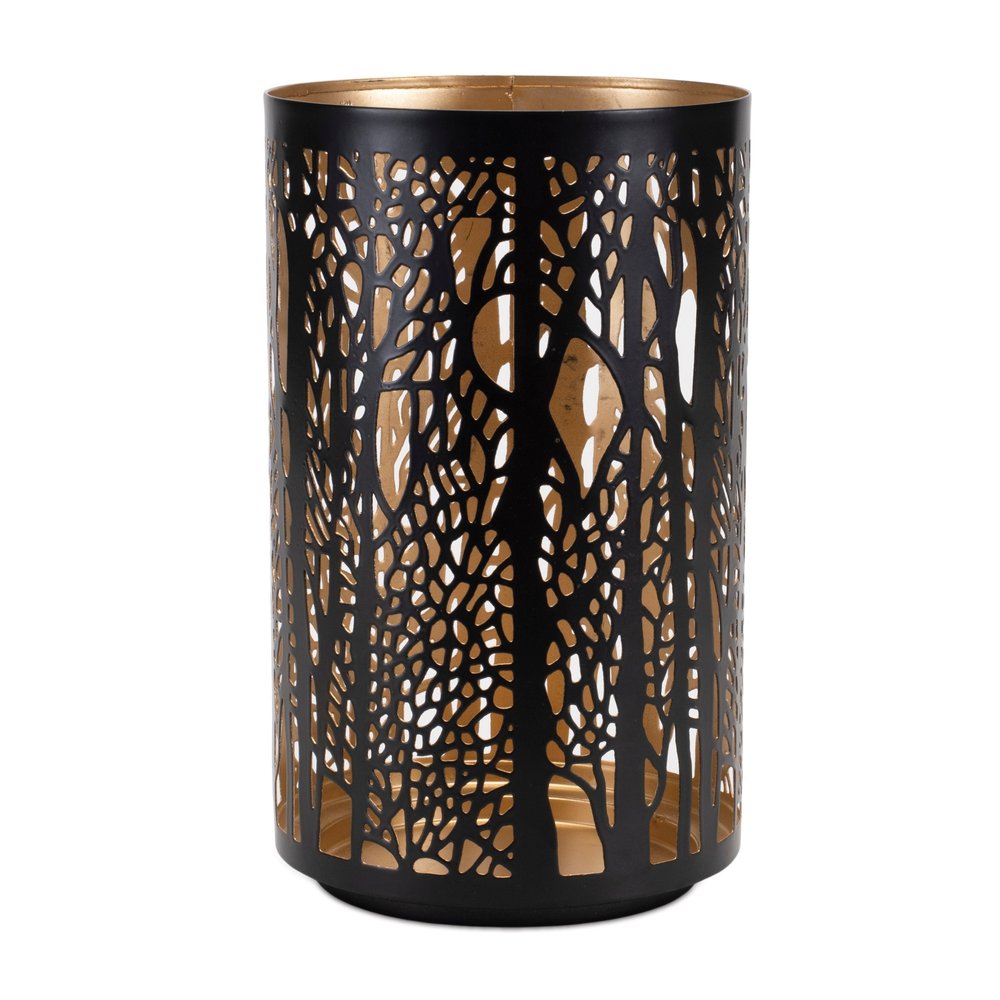 Set of Two Black Abstract Iron Tabletop Hurricane Candle Holders