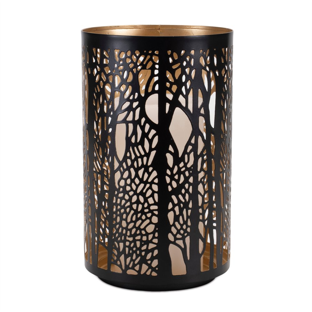 Set of Two Black Abstract Iron Tabletop Hurricane Candle Holders