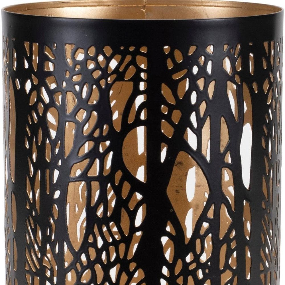 Set of Two Black Abstract Iron Tabletop Hurricane Candle Holders