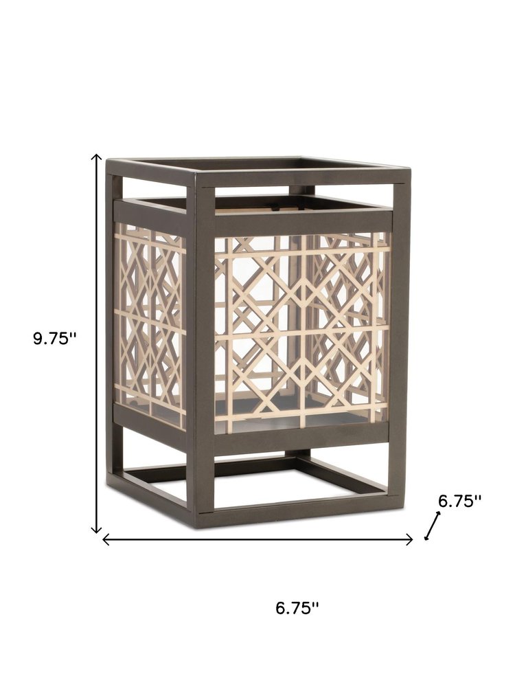 10" Brown Abstract Iron Tabletop Lantern Candle Holder
