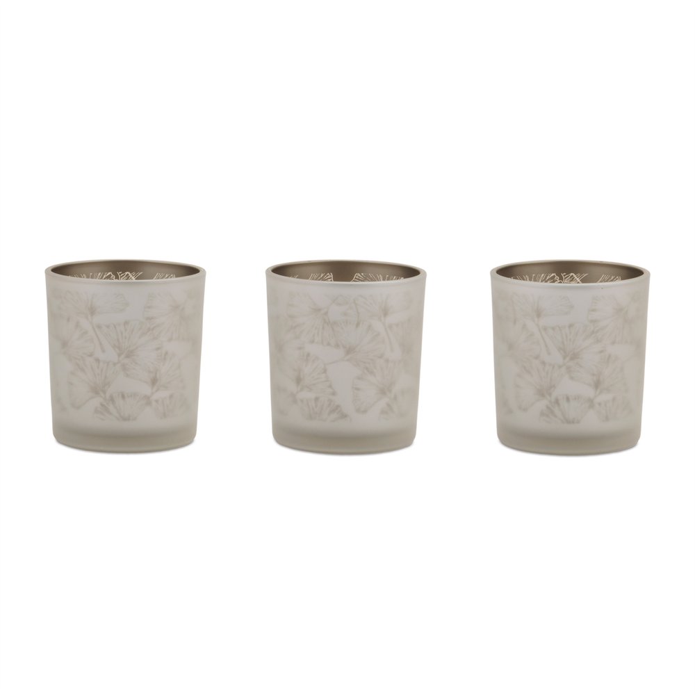 Set of Three Cool Gray Abstract Glass Tabletop Votive Candle Holders