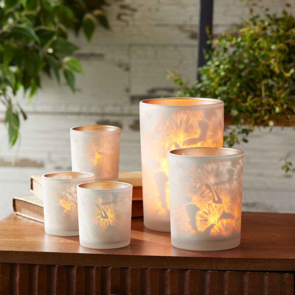 Set of Three Cool Gray Abstract Glass Tabletop Votive Candle Holders