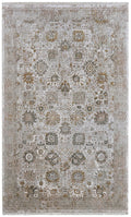9' X 13' Ivory Gray And Gold Floral Area Rug With Fringe