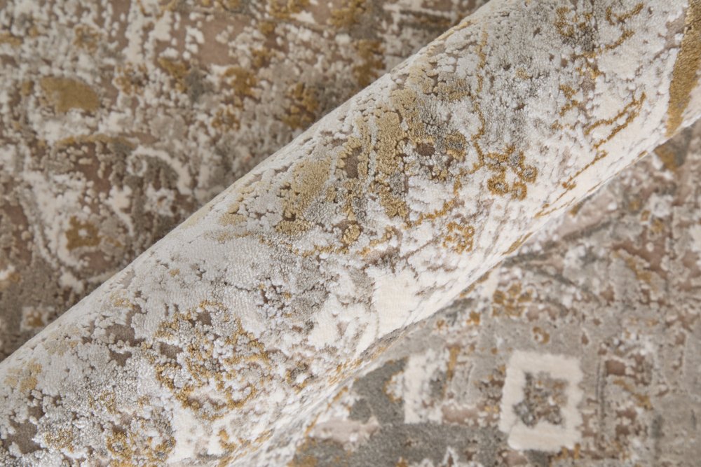 9' X 13' Ivory Gray And Gold Floral Area Rug With Fringe