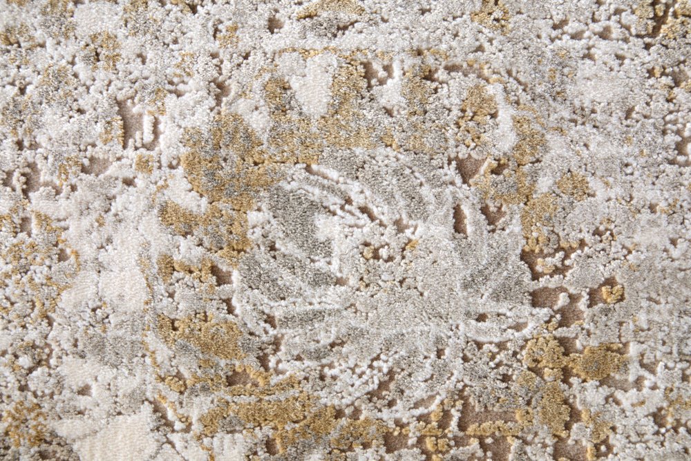 9' X 13' Ivory Gray And Gold Floral Area Rug With Fringe