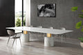 180" White and Gold Marble and Steel Double Pedestal Base Dining Table