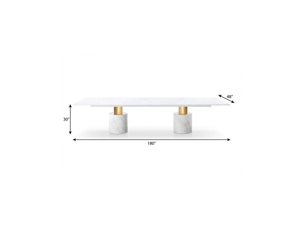 180" White and Gold Marble and Steel Double Pedestal Base Dining Table