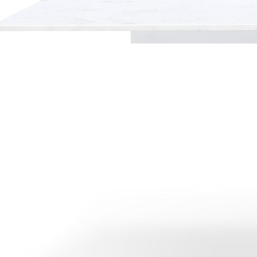 180" White and Gold Marble and Steel Double Pedestal Base Dining Table
