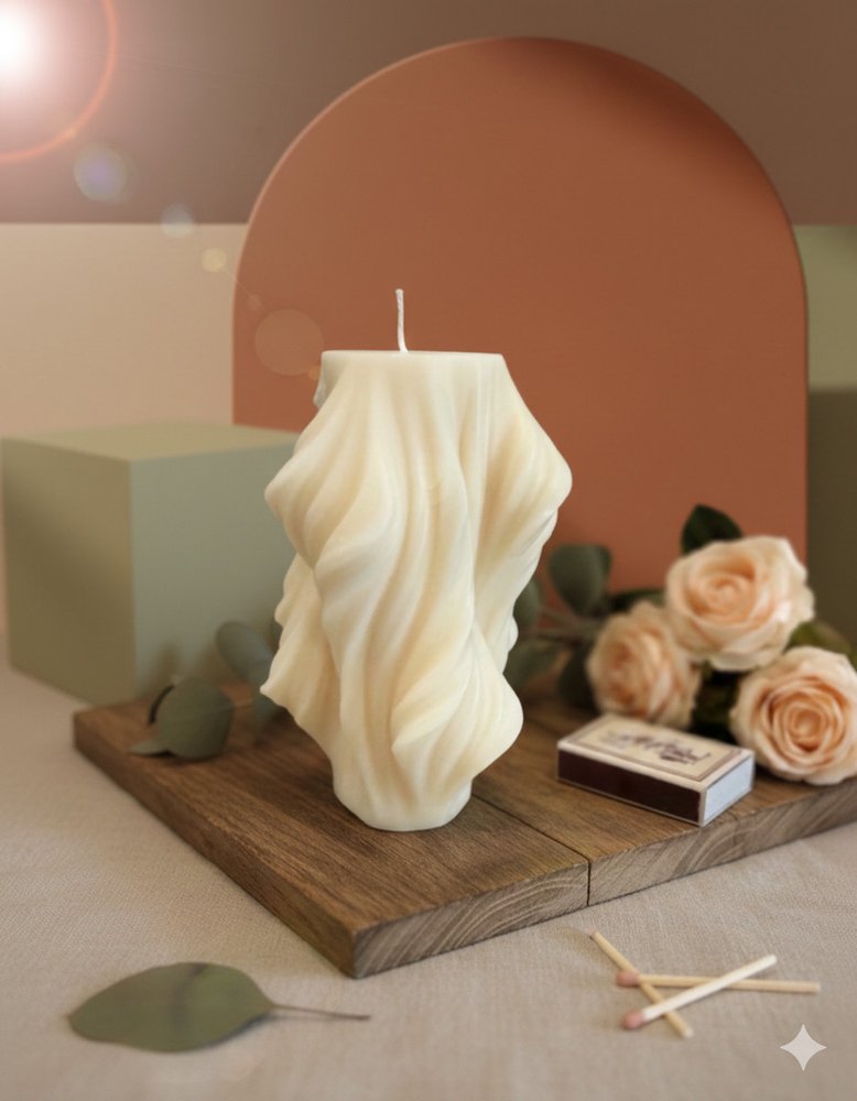 4" White Himalayan Bamboo Scented Dimensional Twist Candle