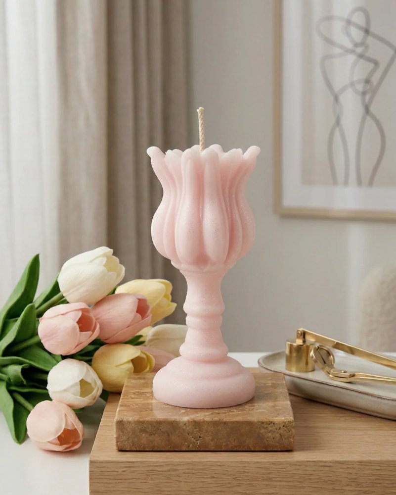 5" Pink Unscented Dimensional Flower Candle