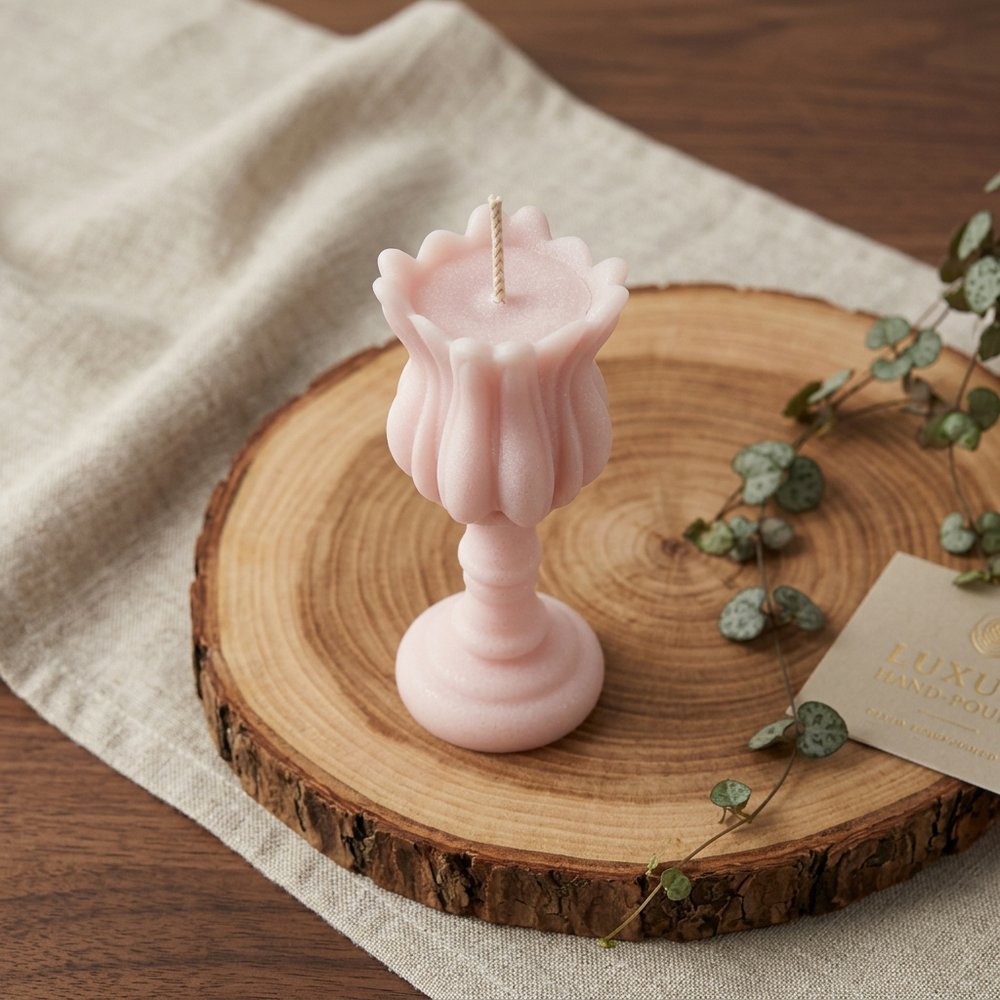 5" Pink Unscented Dimensional Flower Candle
