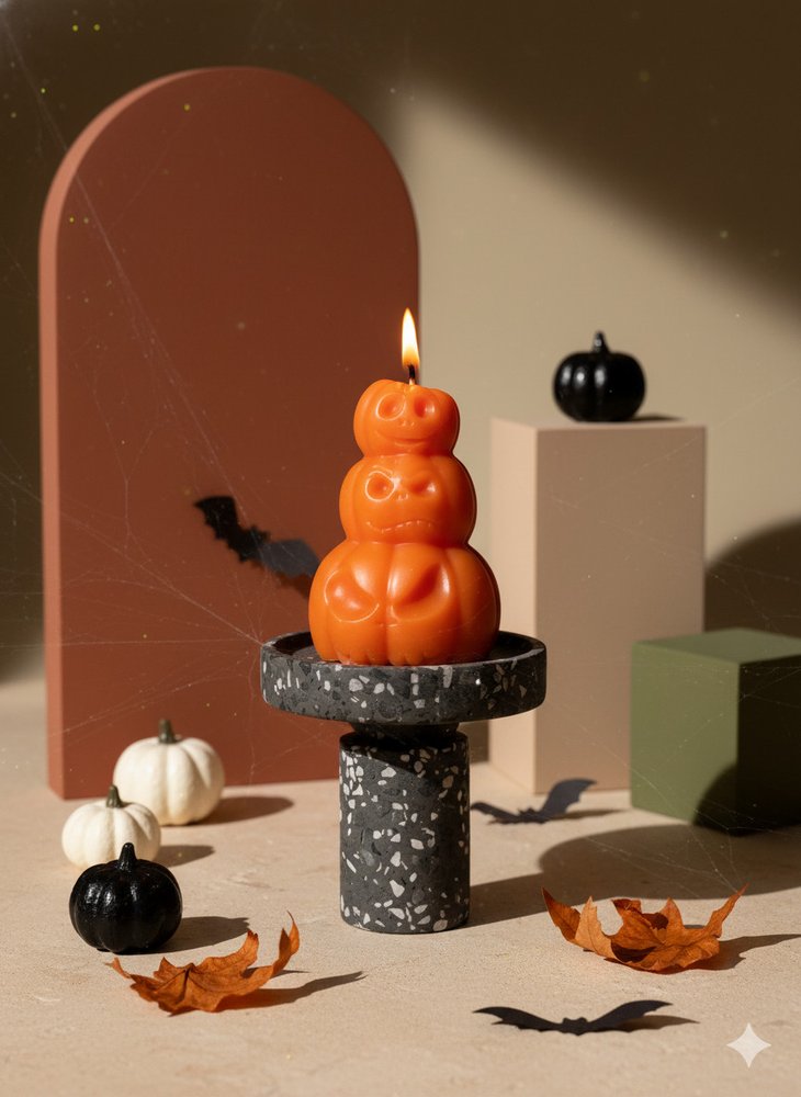 3" Orange Unscented Dimensional Pumpkin Candle
