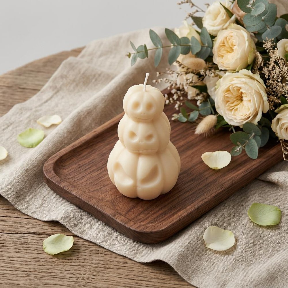 3" Ivory Unscented Dimensional Pumpkin Candle
