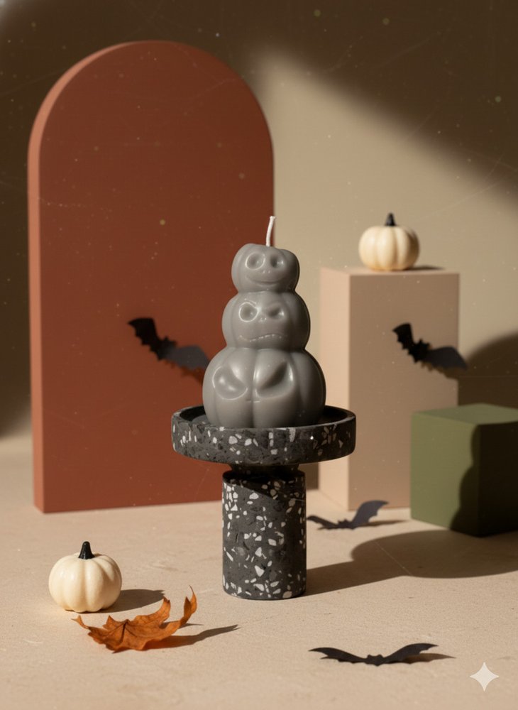 3" Gray Unscented Dimensional Pumpkin Candle