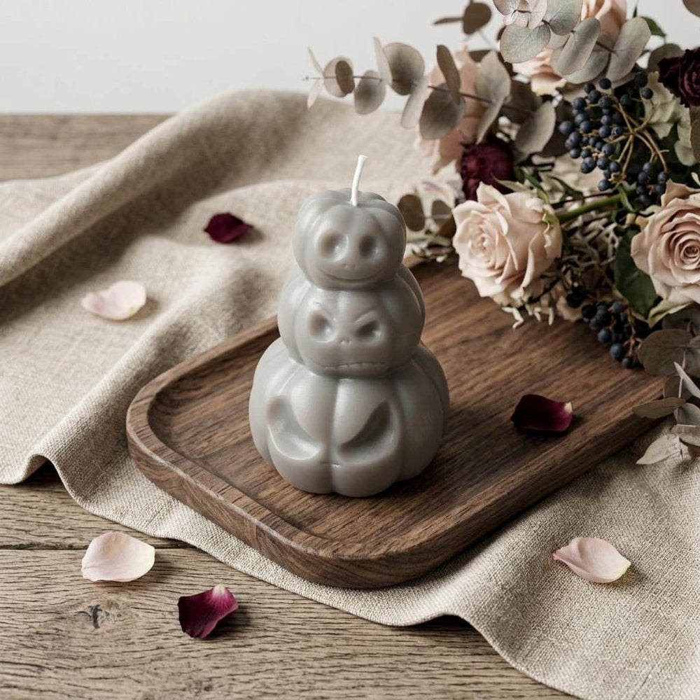 3" Gray Unscented Dimensional Pumpkin Candle