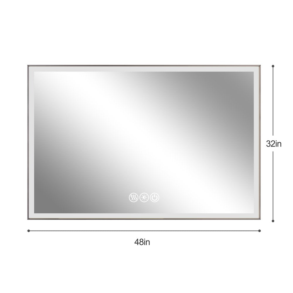 32" Silver Aluminum Lighted Framed Anti Fog Bathroom Vanity Mirror