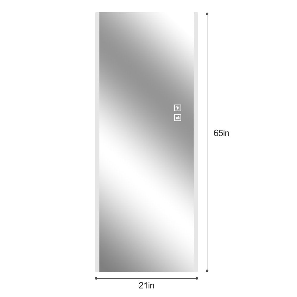 65" Silver Lighted Wall Mounted And Leaning Frameless Full Length Hanging Mirror
