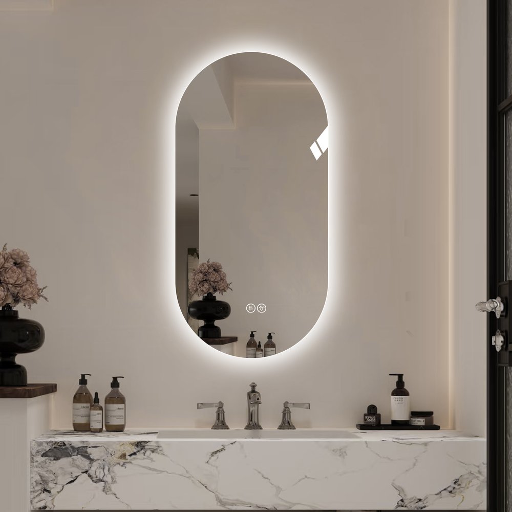 48" Oval Lighted Frameless Anti Fog Bathroom Vanity Mirror