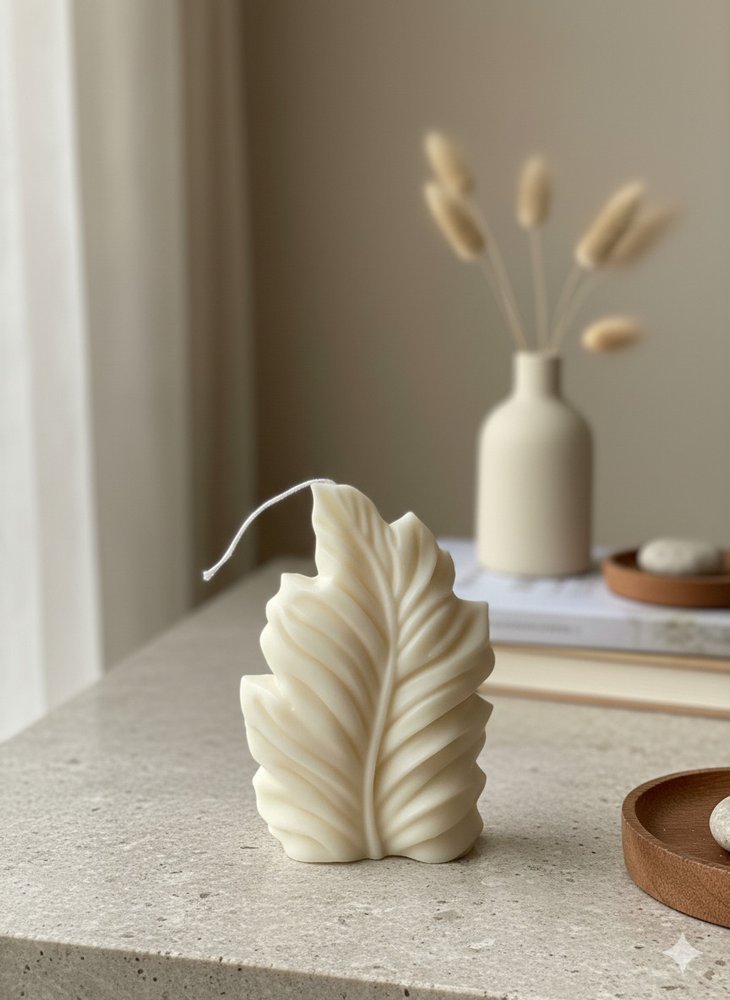 6" Ivory Unscented Dimensional Feather Candle