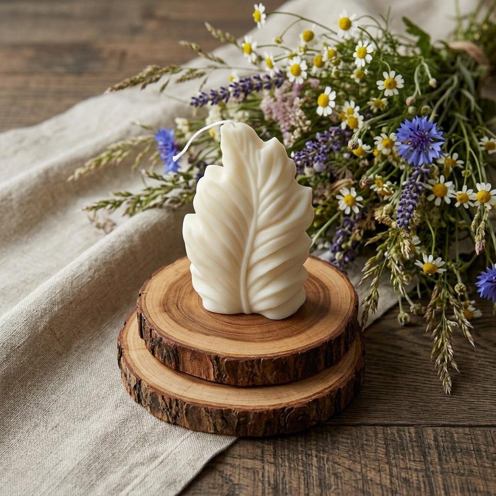 6" Ivory Honeysuckle Scented Dimensional Feather Candle