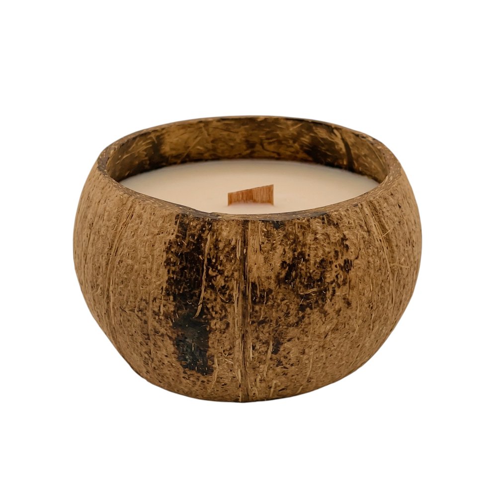 4" Ivory Unscented Candle In Brown Coconut Shell Holder