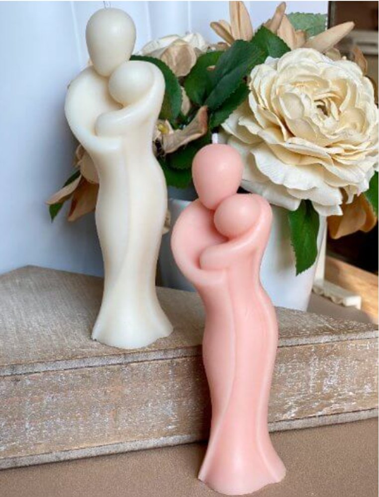 2" Peach Unscented Mother And Child Dimensional Candle