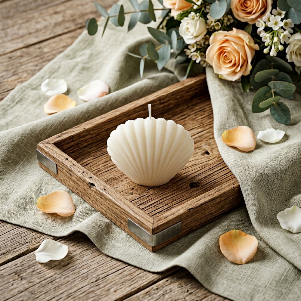 3" Ivory Unscented Dimensional Seashell Candle