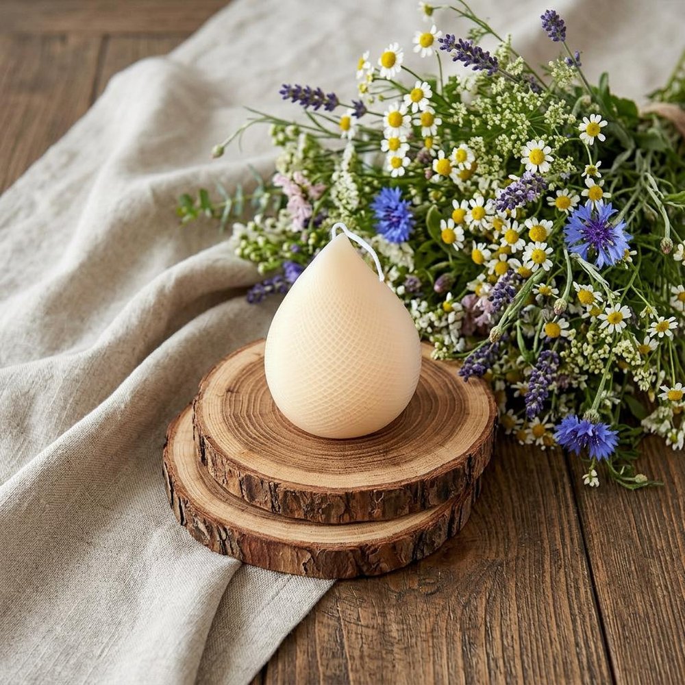 5" Peach Unscented Dimensional Teardrop Candle