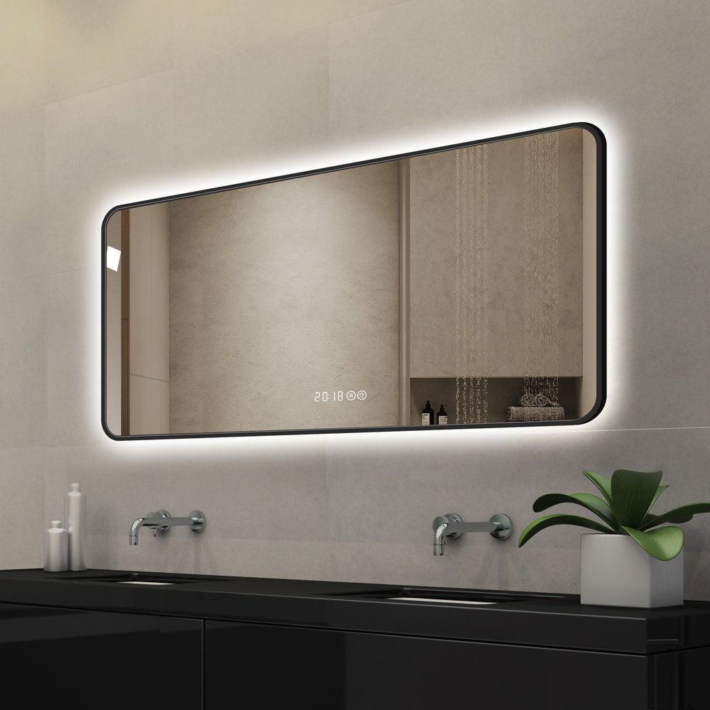 24" Black Aluminum Lighted Framed Anti Fog Bathroom Vanity Mirror
