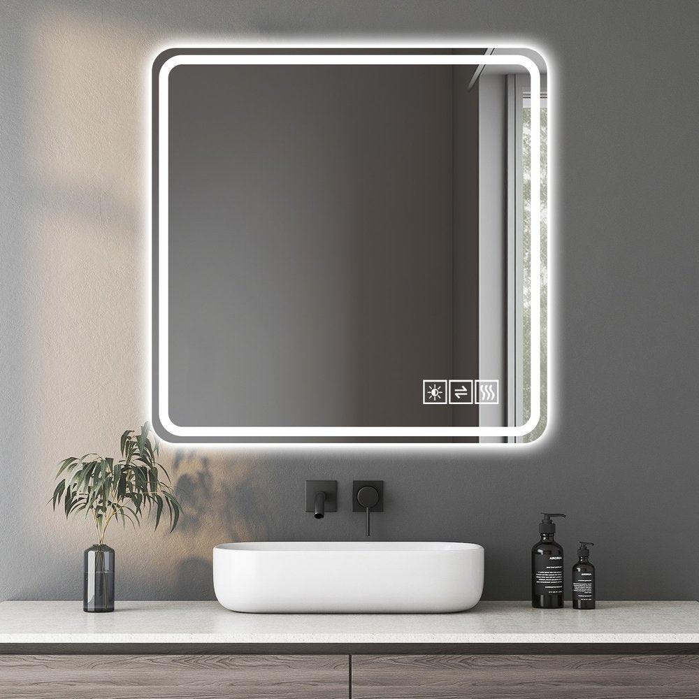 36" Square Lighted Frameless Anti Fog Bathroom Vanity Mirror