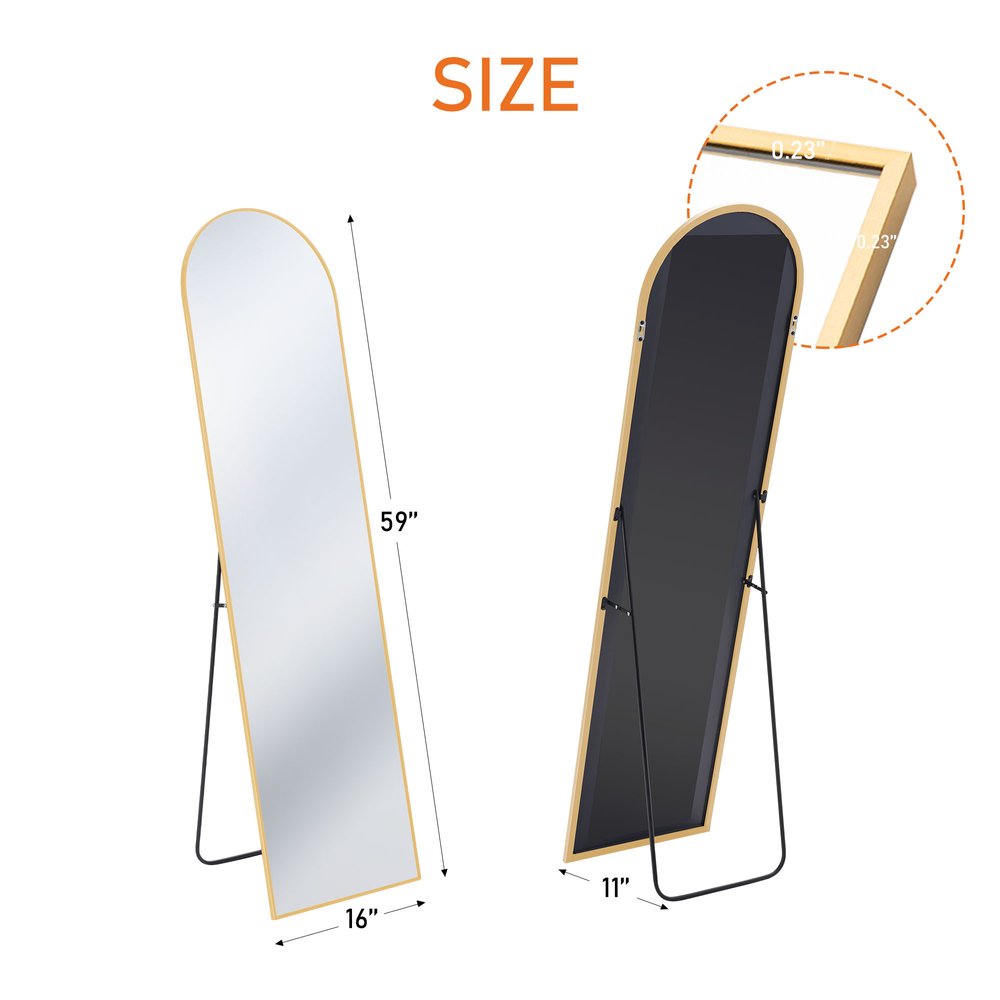 59" Gold Aluminum Arch Freestanding And Wall Mounted Framed Full Length Mirror