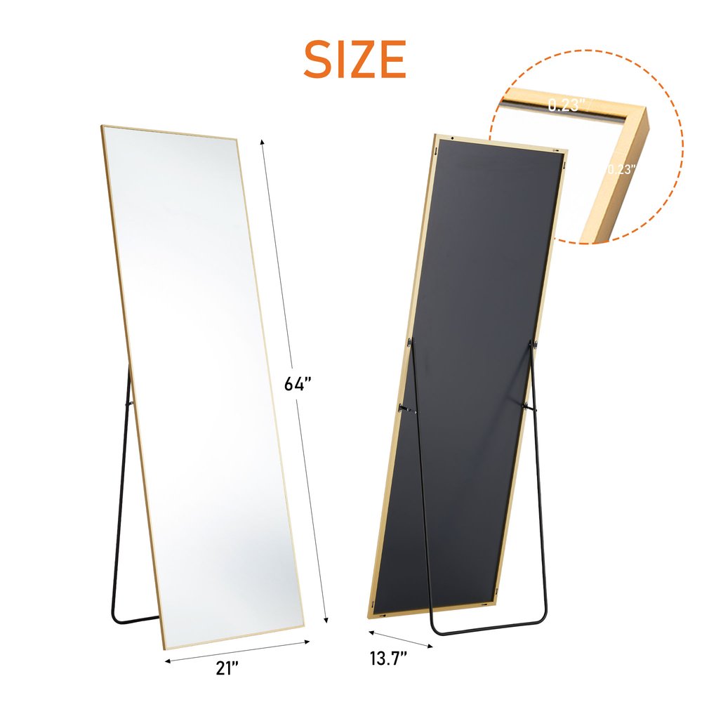 64" Gold Aluminum Freestanding And Wall Mounted Framed Full Length Mirror