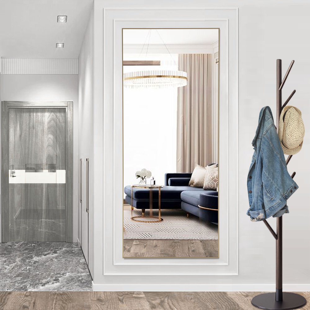 64" Gold Aluminum Freestanding And Wall Mounted Framed Full Length Mirror