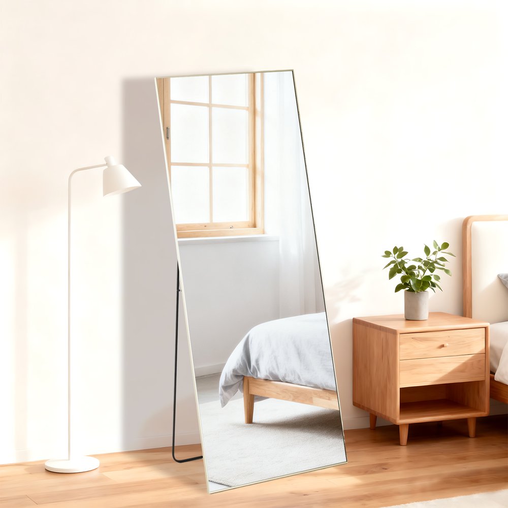 55" Gold Aluminum Freestanding And Wall Mounted Framed Full Length Mirror