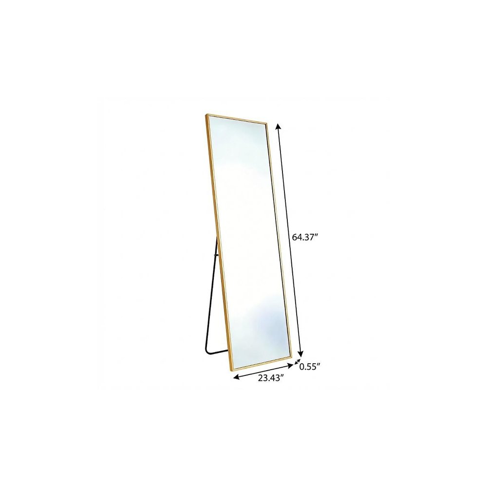 64" Gold Aluminum Freestanding And Wall Mounted Framed Full Length Mirror