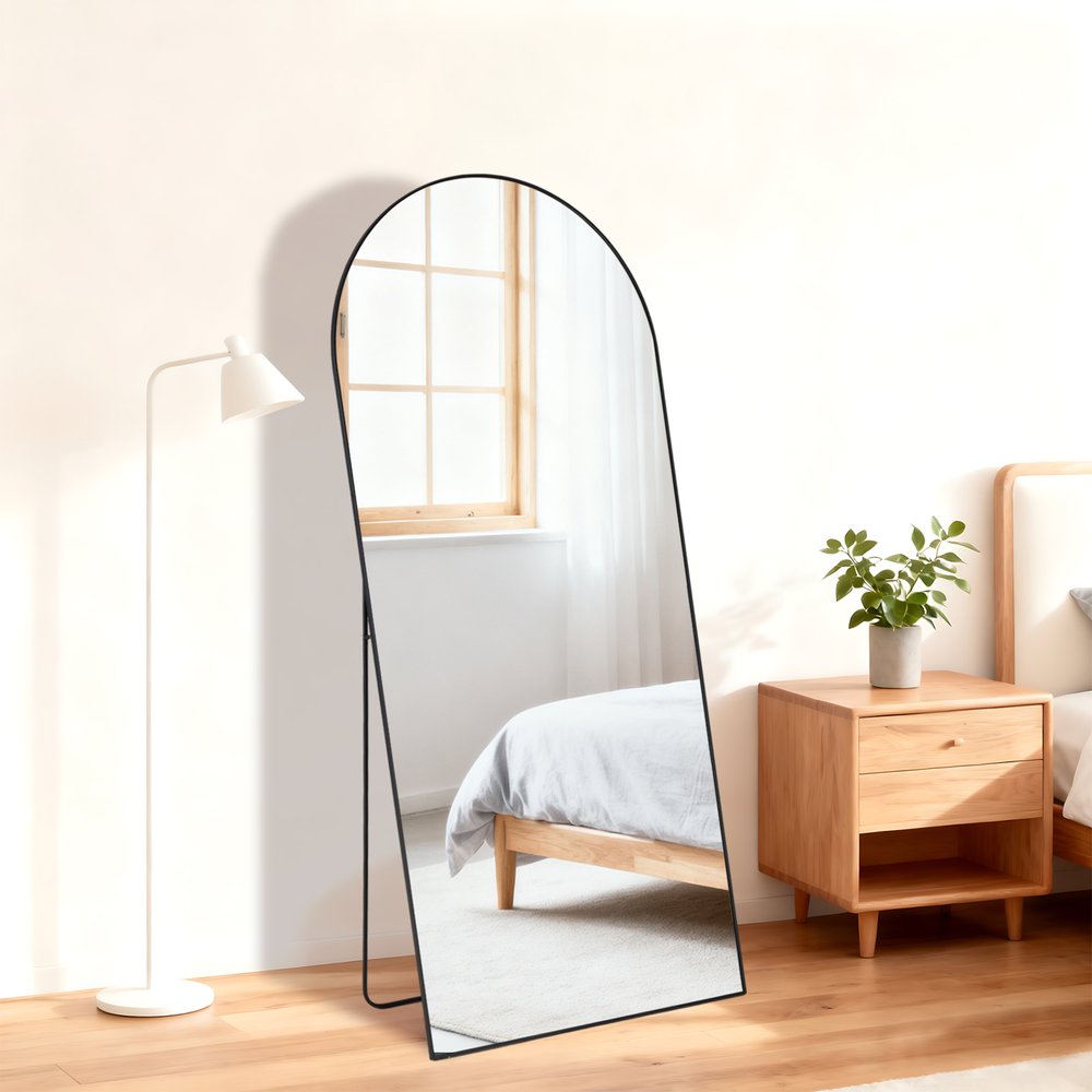55" Black Aluminum Arch Freestanding And Wall Mounted Framed Full Length Mirror