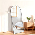 55" Black Aluminum Arch Freestanding And Wall Mounted Framed Full Length Mirror