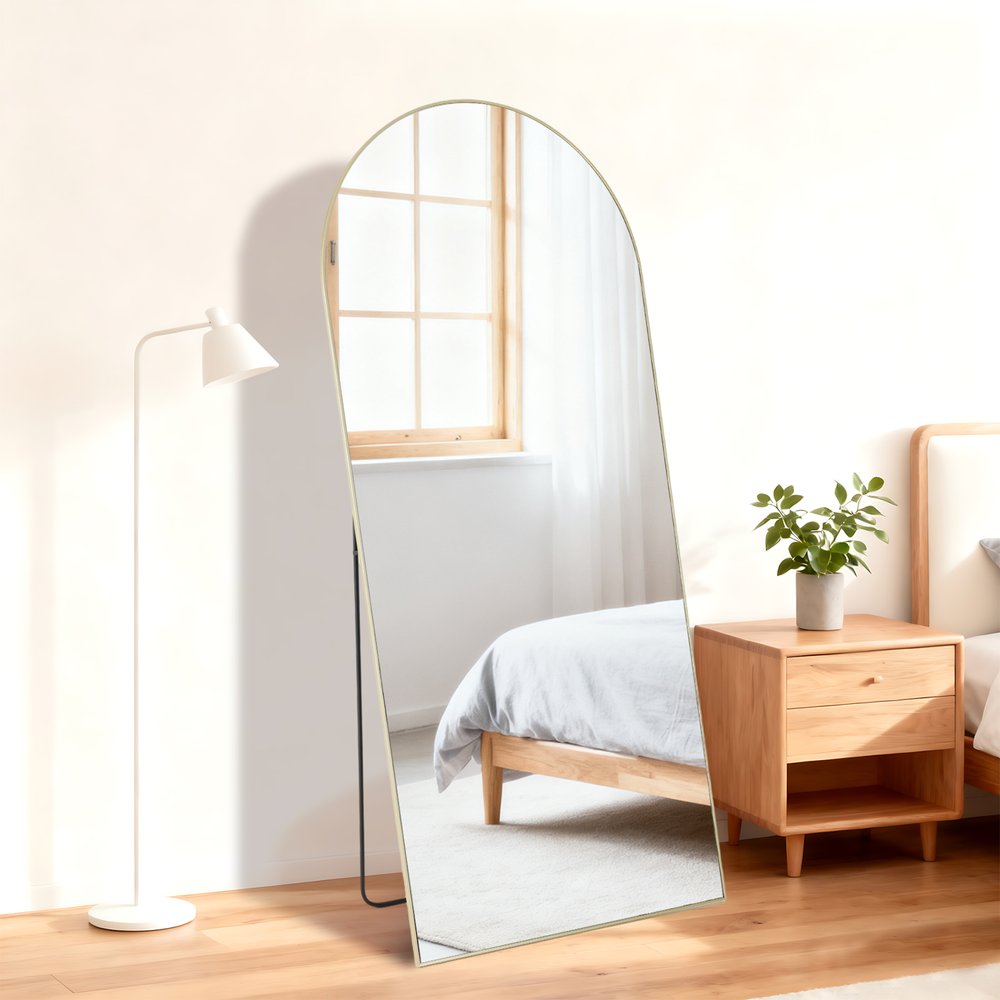 64" Gold Aluminum Arch Freestanding And Wall Mounted Framed Full Length Mirror