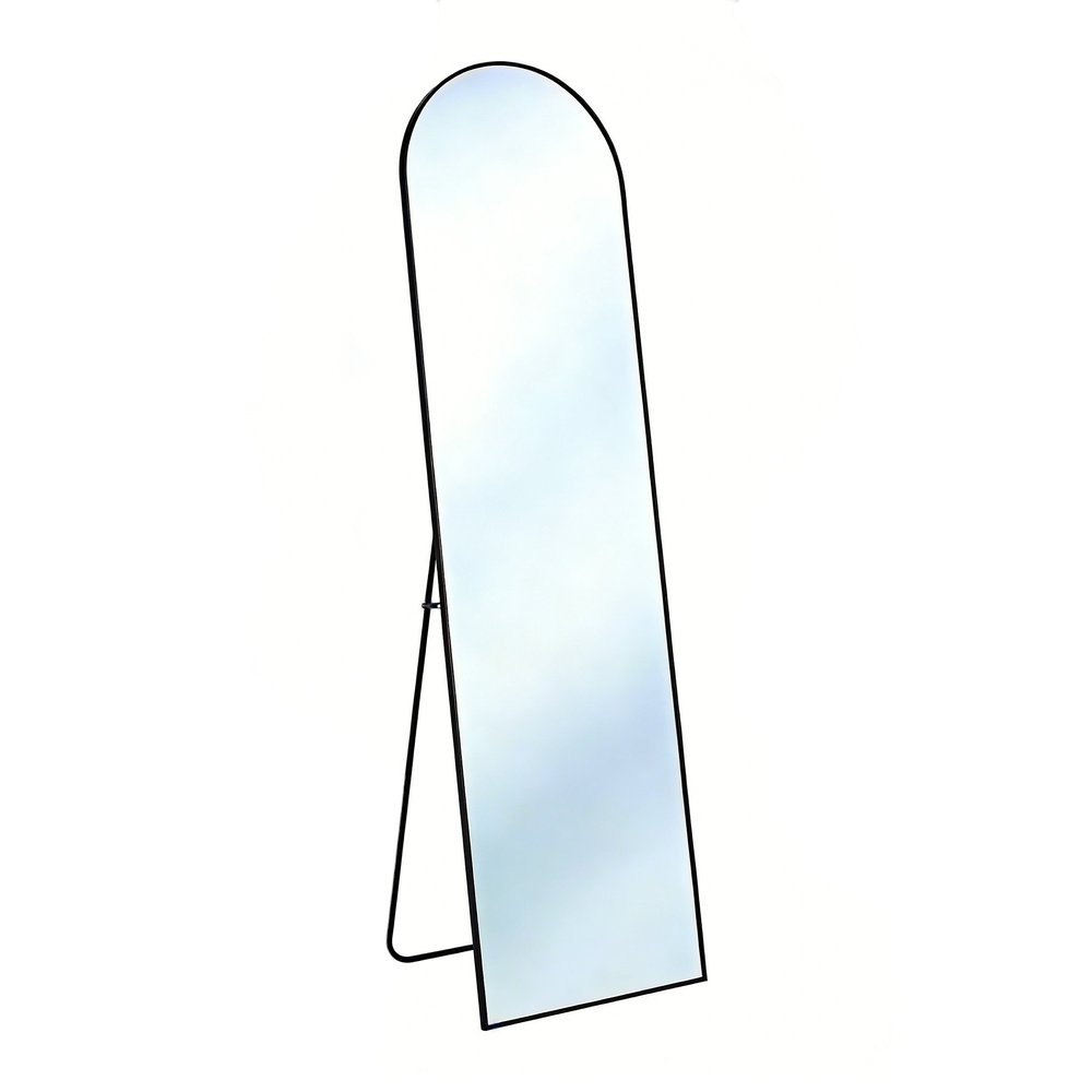 64" Black Aluminum Arch Freestanding And Wall Mounted Framed Full Length Mirror