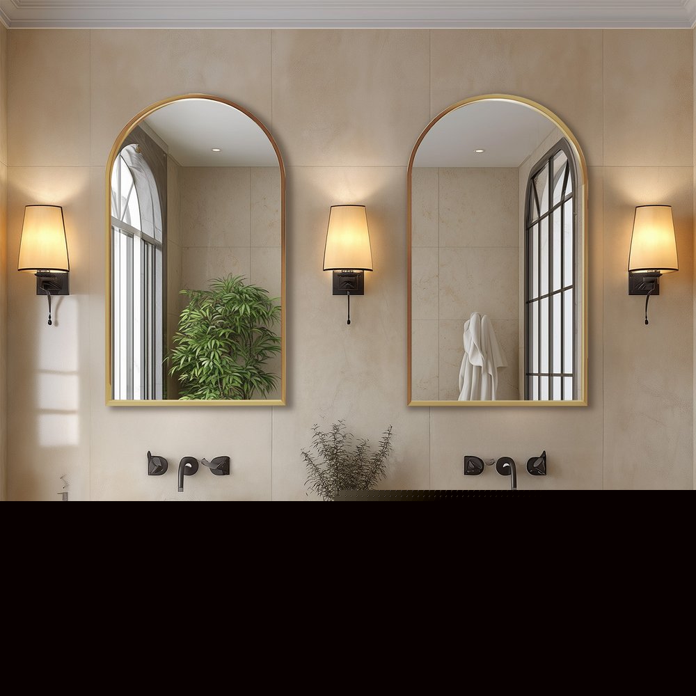 30" Gold Aluminum Arch Framed Anti Fog Accent Mirror