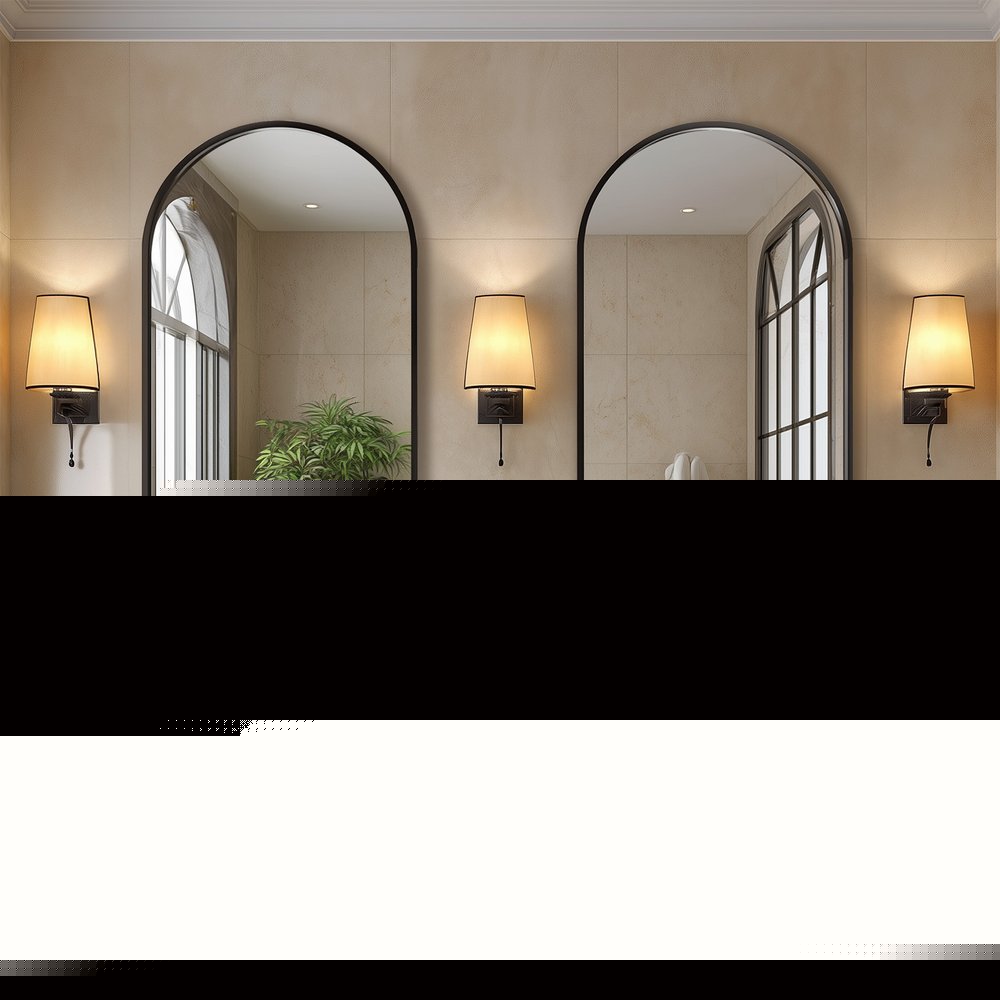 35" Black Aluminum Arch Framed Anti Fog Accent Mirror